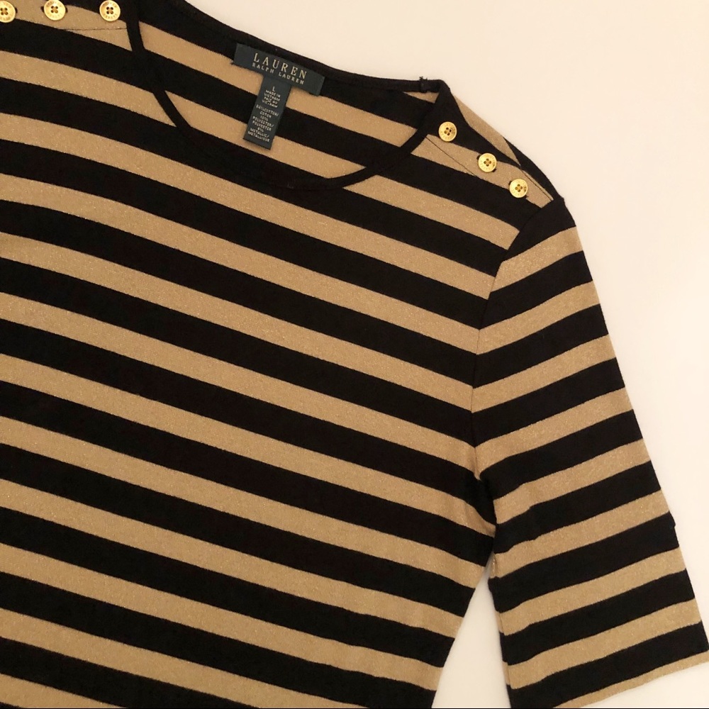 Ralph Lauren Black & Gold Metallic Striped Top